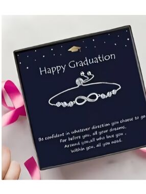 NWT Happy Graduation Infinity Bracelet - Silver on Navy Card